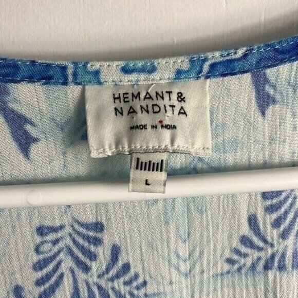 Hemant & Nandita Blue and White Beaded Zipper Boho Printed Maxi Dress - Picture 6 of 16